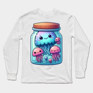 Cute Jellyfish in a Jar Illustration Long Sleeve T-Shirt